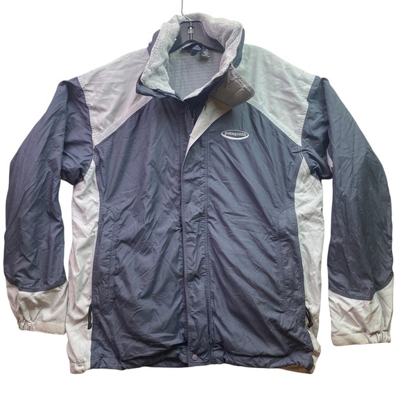 Patagonia Jacket Mens Medium Gray Lightweight Rain Windbreaker Hooded Coat - Picture 1 of 10